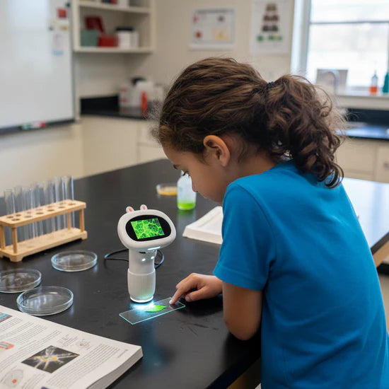 Niña usando el juguete en clase
